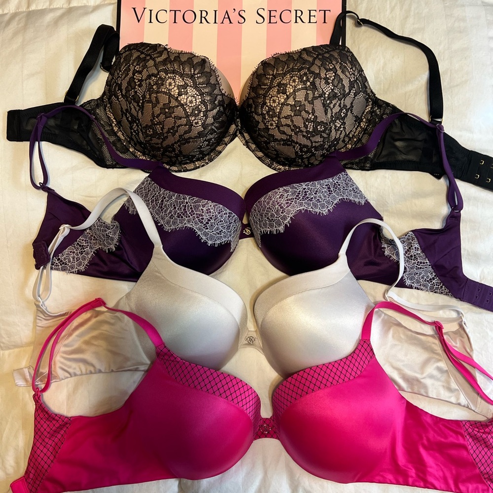 Victoria’s Secret bras white or pink or purple 32D black lace 32 DD